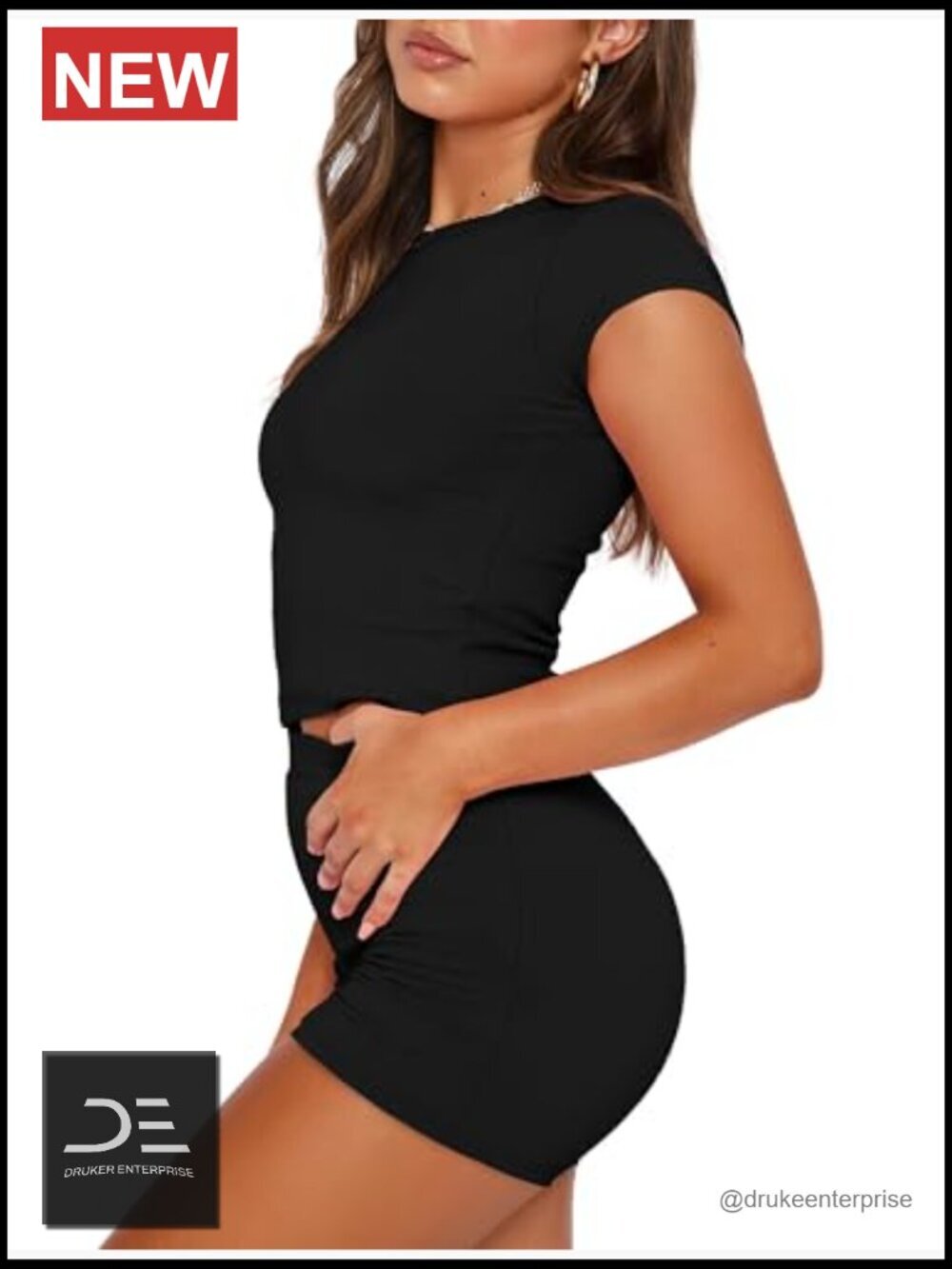 2 Piece Lounge Set Matching Shorts and Tee - Picture 3 of 7